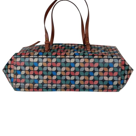 Fossil "Rachel" Large Tote Bag, PVC Outer Multicolor Pattern Key Charm Pockets - Picture 9 of 11